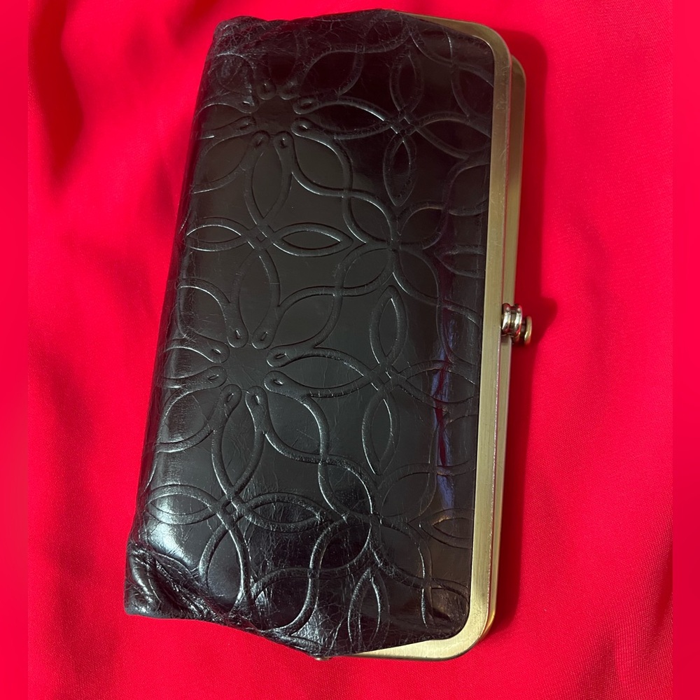 Black Embossed Floral Leather Clutch Wallet